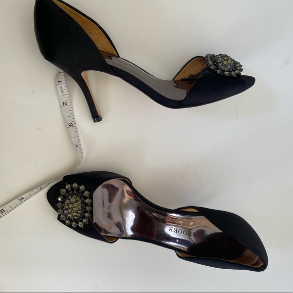 Audrey Brooke size 7.5 black peep toe/ studded heel. - Picture 3 of 6